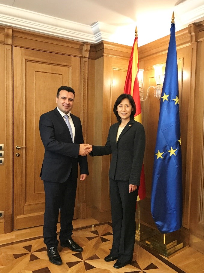 驻马其顿大使殷立贤拜会马其顿新任政府总理扎埃夫,欧洲
